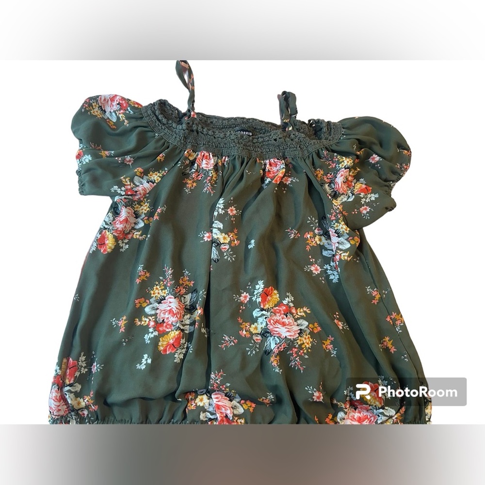Dark green summer top with flowers